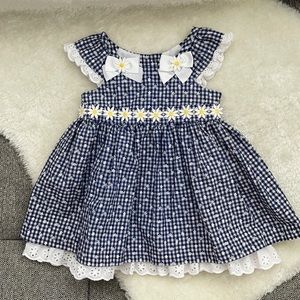 Bonnie Baby Daisy Eyelet Gingham Dress Diaper Cover 6/9m